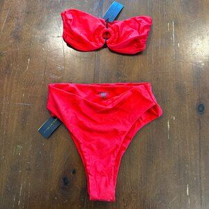Sunlight Muse Red Ring Bandeau Bikini Set Small NEW